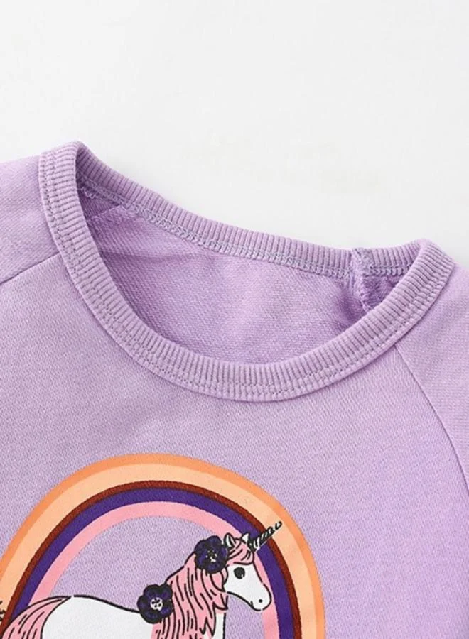 YUNIQEE Lavender Printed Long Sleeve Crew Neck T-Shirt