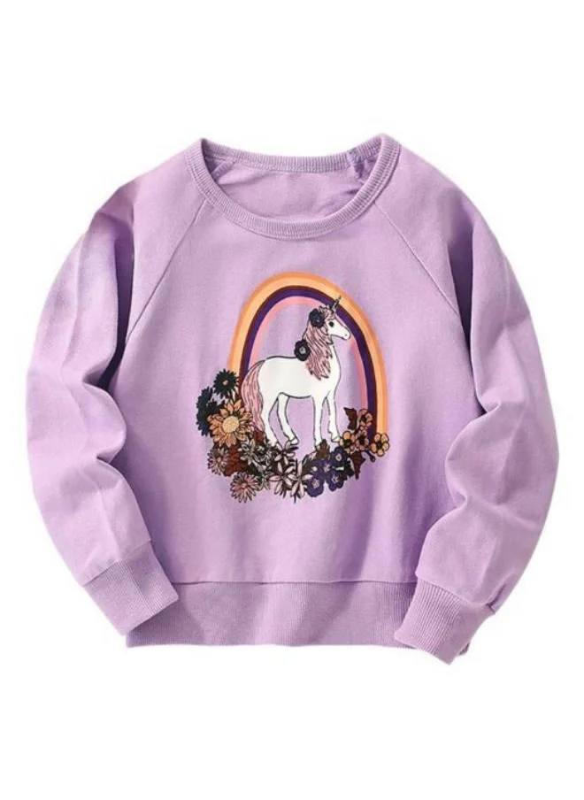 YUNIQEE Lavender Printed Long Sleeve Crew Neck T-Shirt
