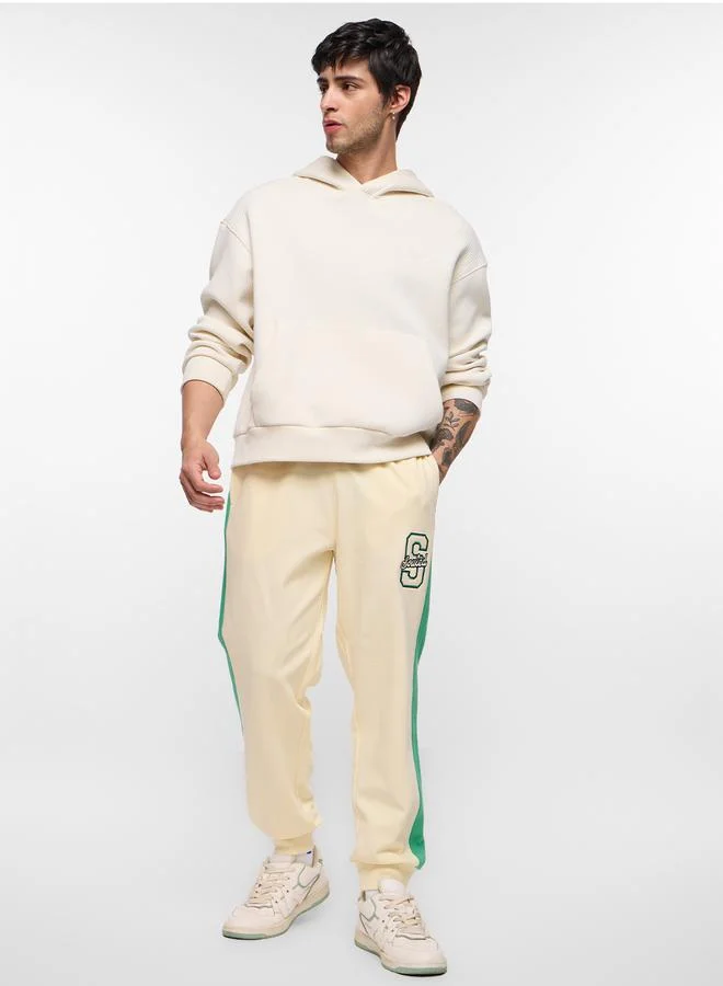 The Souled Store Men Cream Embroidered Oversized Joggers