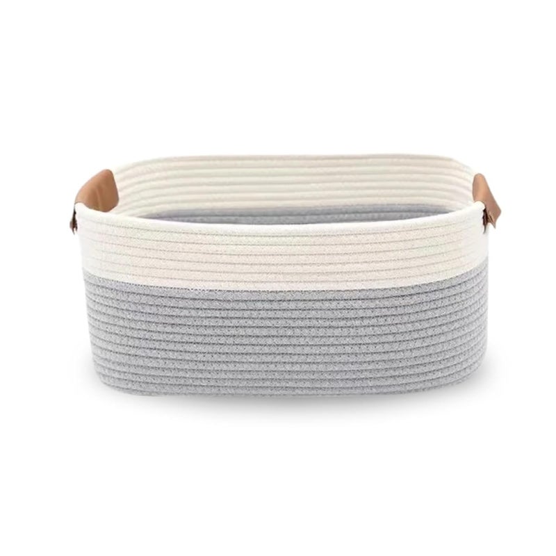 ROYAL TREND Rectangle Jute Rope Woven Basket with Handles for Books, Magazines, Toys - Decorative Rectangle Basket for Baby Nursery, Living Room, Bathroom (grey white),12"L x 8" W x 5"H.inches - Image 2