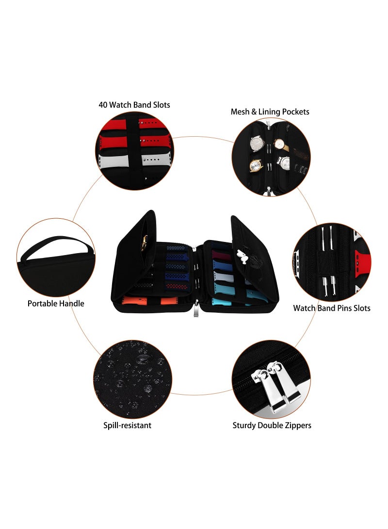 40 Watch Bands Organizer Case, Waterproof Carrying Storage Strap Travel Case, Compatible with Apple Watch, for Fitbit Series, Watch Band Pin, Cable, Earphones (Black) - Image 4