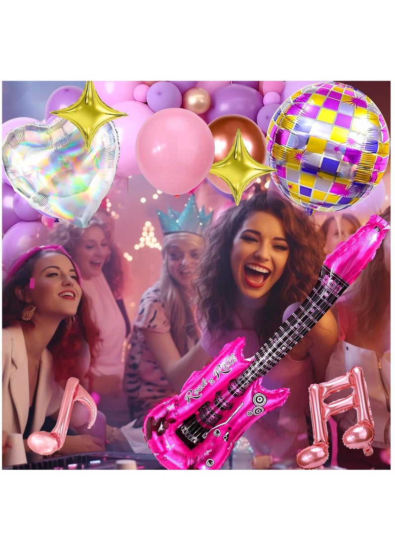 SOLARAE Music-Themed Party Favors: 14PCS Aluminum Foil Balloons Set with Music Notes, Guitars, Disco Hearts, and Star Shapes for a Festive Balloon Garland Arch Kit. - Image 4