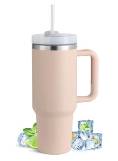 BUPY 40 oz Tumbler with Handle and Straw Lid 2-in-1 Stainless Steel Vacuum Insulated for Hot and Cold Beverages Travel Mug Gift for Car Gym Camp Home Office, Light Pink  - Image 1