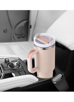BUPY 40 oz Tumbler with Handle and Straw Lid 2-in-1 Stainless Steel Vacuum Insulated for Hot and Cold Beverages Travel Mug Gift for Car Gym Camp Home Office, Light Pink  - Image 3