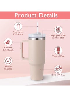 BUPY 40 oz Tumbler with Handle and Straw Lid 2-in-1 Stainless Steel Vacuum Insulated for Hot and Cold Beverages Travel Mug Gift for Car Gym Camp Home Office, Light Pink  - Image 4