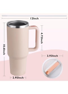 BUPY 40 oz Tumbler with Handle and Straw Lid 2-in-1 Stainless Steel Vacuum Insulated for Hot and Cold Beverages Travel Mug Gift for Car Gym Camp Home Office, Light Pink  - Image 5