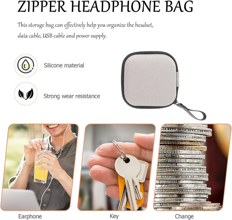 Amosfun Eva Earbud Case and Headphone Storage Bag 2pcs (Round + Square) Portable Earphone Organizer Pouch for Travel and Daily Use - Image 3
