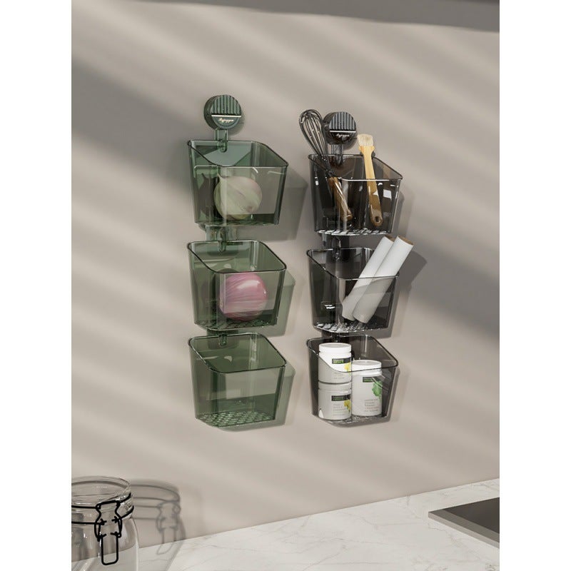 Scallion, Ginger and Garlic Storage Basket Sucker Storage Rack Kitchen Wall-mounted Storage Artifact Non-perforated Ginger and Garlic Small Hanging Basket([transparent color] suction cup basket) - Image 3