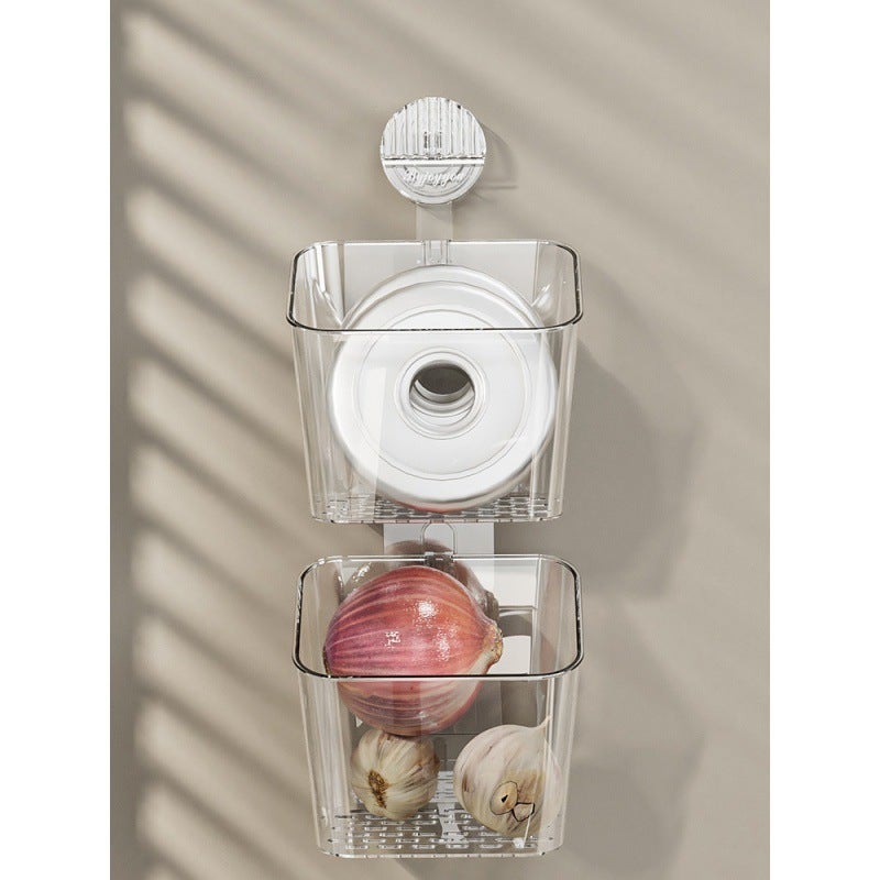 Scallion, Ginger and Garlic Storage Basket Sucker Storage Rack Kitchen Wall-mounted Storage Artifact Non-perforated Ginger and Garlic Small Hanging Basket([transparent color] suction cup basket) - Image 5