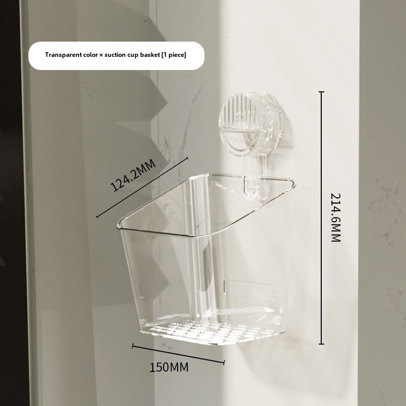 Scallion, Ginger and Garlic Storage Basket Sucker Storage Rack Kitchen Wall-mounted Storage Artifact Non-perforated Ginger and Garlic Small Hanging Basket([transparent color] suction cup basket) - Image 1