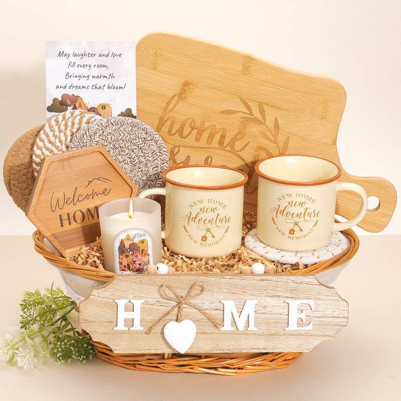 Elysirise House Warming Gifts New Home,New Home Gifts Ideas,Housewarming Gift,Closing Gift for Home Buyers,House Warming Basket with Mugs Cutting Board Candle - Image 1
