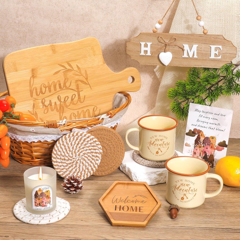 Elysirise House Warming Gifts New Home,New Home Gifts Ideas,Housewarming Gift,Closing Gift for Home Buyers,House Warming Basket with Mugs Cutting Board Candle - Image 2