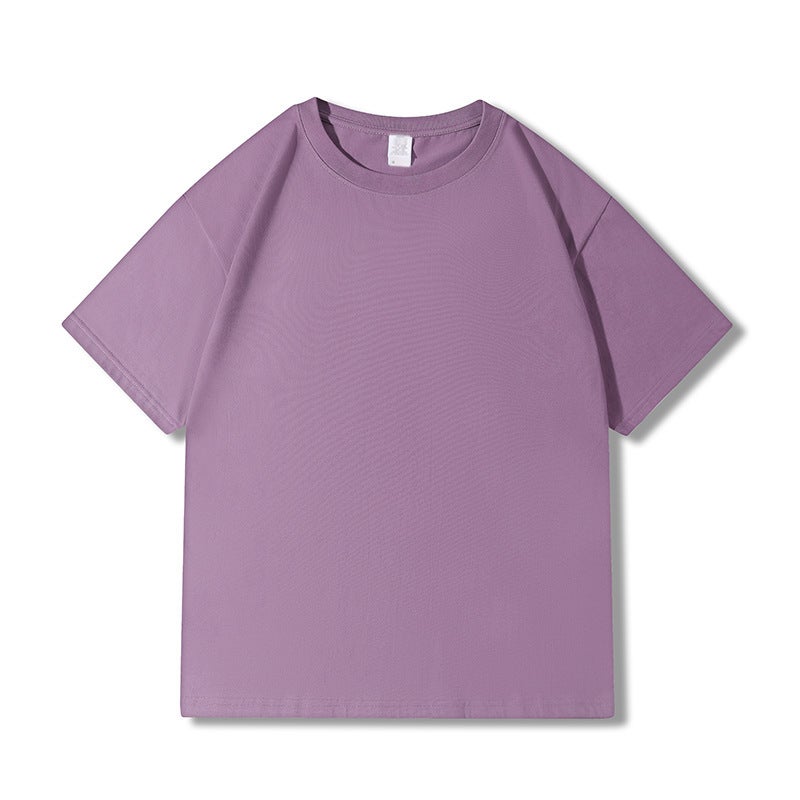 Large version | Gender-free 230g Xinjiang cotton T-shirt long velvet combed round neck short sleeve loose half sleeve T live hot - Image 1