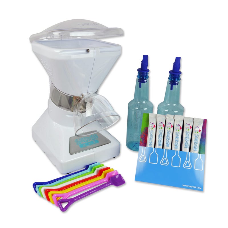 SNOWIE  Little Snowie Max Snow Cone Machine  Premium Shaved Ice Maker With Powder Sticks Syrup Mix 6Stick Kit White