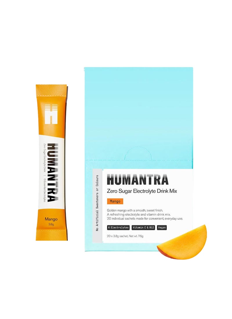 Humantra Mango Electrolyte Hydration | Zero Sugar, Vitamin C + B12 w/ Magnesium | Pack of 20 - Image 1