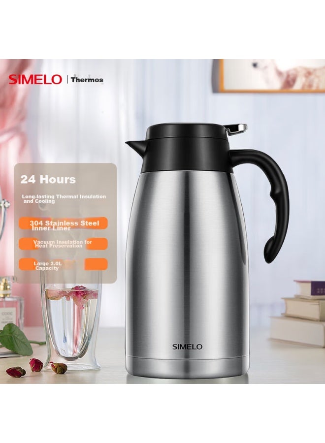 Simelo Insulated Thermos, Household 304 Stainless Steel Inner Liner, Large Capacity Hot Water Bottle, 2l Peace Natural Color - Image 1