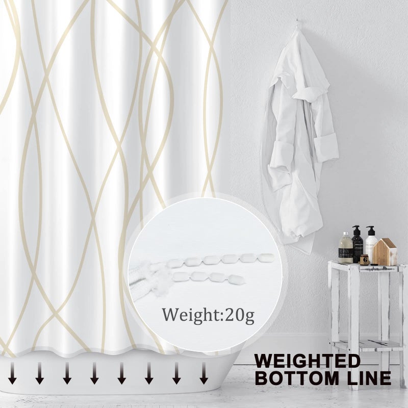 Punkray Beige Khaki Shower Curtain for Bathroom with Hooks, Extra Long Shower Curtain Set Stripe Bath Curtains Decorative White Shower Curtains Weighted Hem Water Repellent Washable, 72 x 72 - Image 2