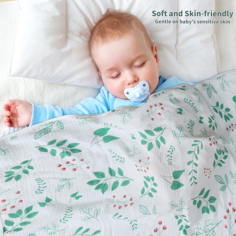 GUNTAIL Muslin Swaddle Blankets for Newborn, 2 Pack Breathable Soft Receiving Blanket, Large 41 x 41 inches Swaddle Wrap Burping Clothes, Essentials Infant Shower Items. (Green & Leaves) - Image 3