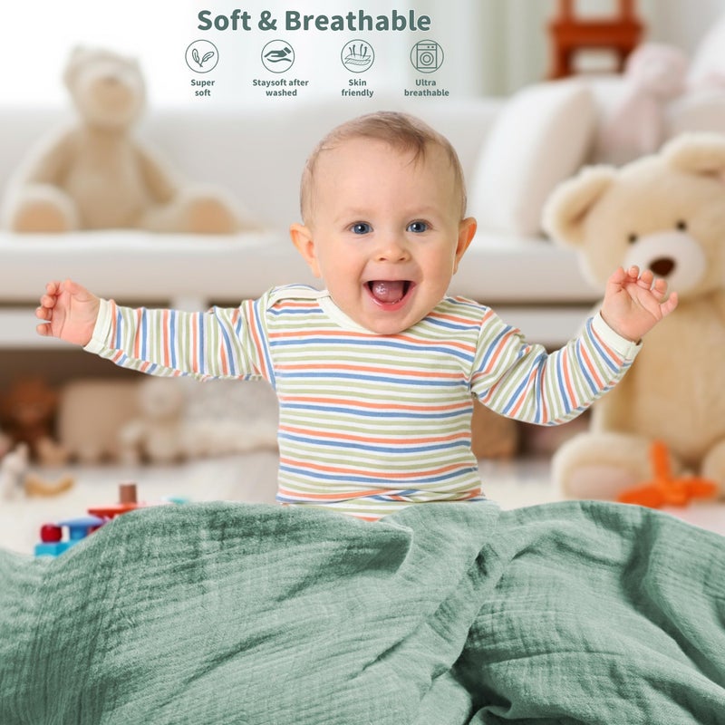 GUNTAIL Muslin Swaddle Blankets for Newborn, 2 Pack Breathable Soft Receiving Blanket, Large 41 x 41 inches Swaddle Wrap Burping Clothes, Essentials Infant Shower Items. (Green & Leaves) - Image 4