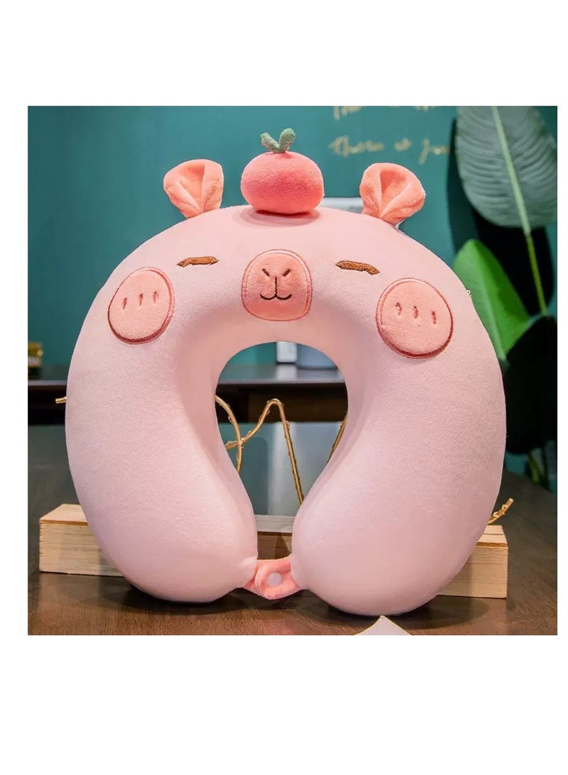 U-Shaped Travel Neck Pillow Memory Foam - Adjustable Shoulder Strap, Removable Washable Cover, Ergonomic Cervical Support for Airplane Car Office - Portable Neck Pillow for Adults Kids（Pink）  - Image 1