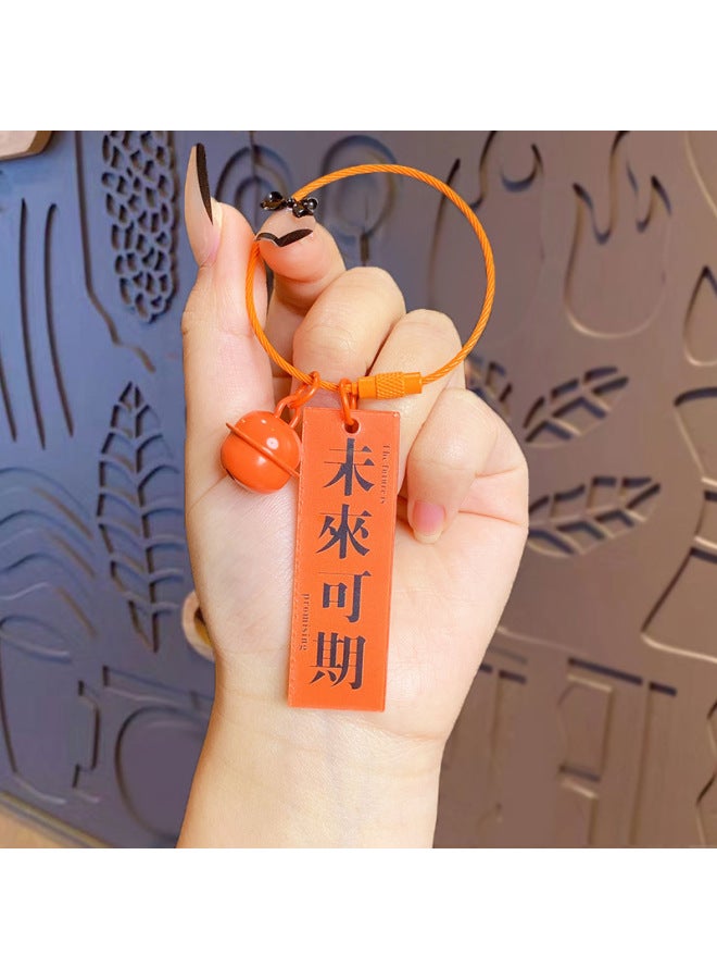 Cartoon Diy Acrylic Card Blessing Words Steel Wire Rope Card Keychain Creative Personality Women's Book Bag Pendant
