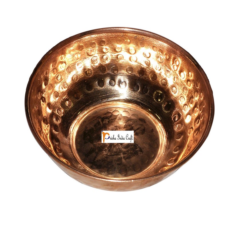 Prisha India Craft Prisha India Craft Copper Serving Bowl with Spoon Hammered Design Capacity 320 ML - Image 4