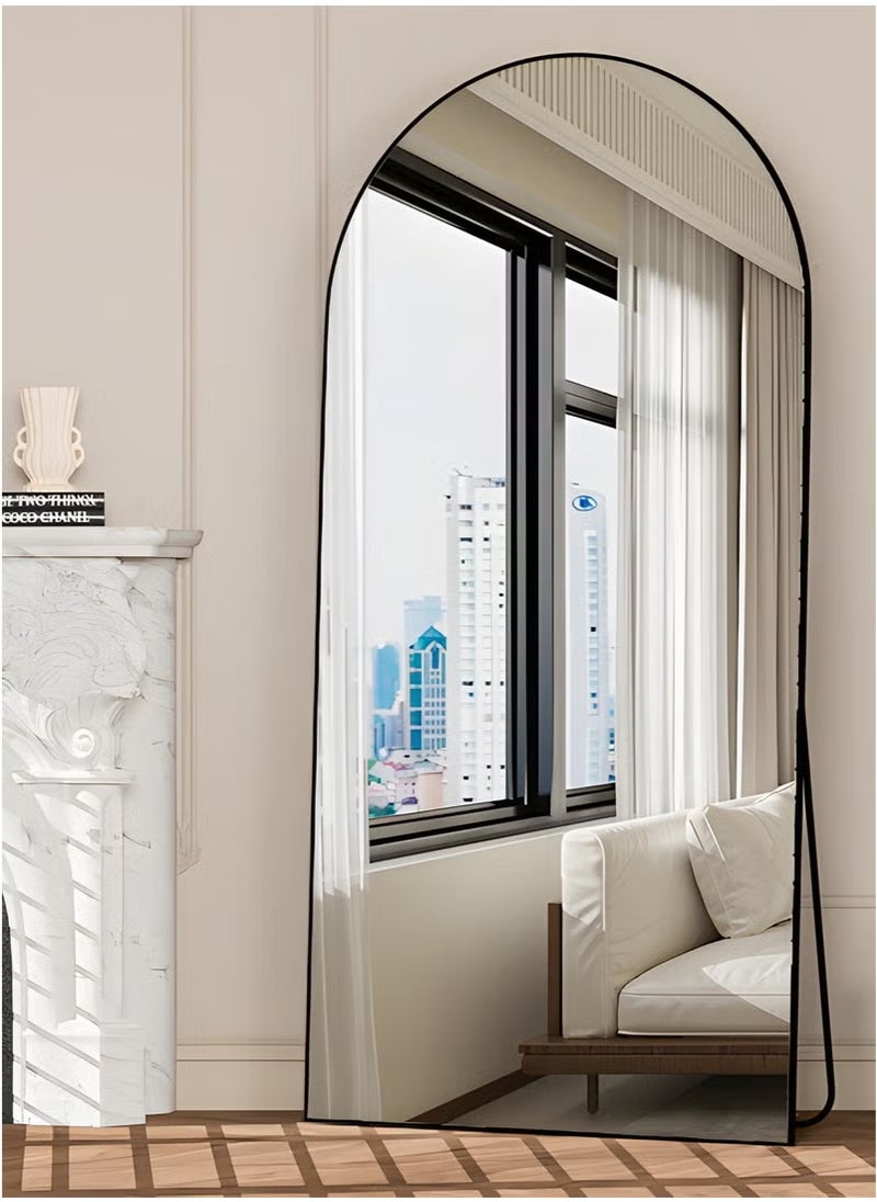 Y&D Full Length Mirror 180 x 80 cm Arched Aluminum alloy Large Standing Dressing Mirror Hanging Leaning Against Wall Mounted Mirror with Stand for Bedroom Locker Room Living Room (Black)  - Image 1