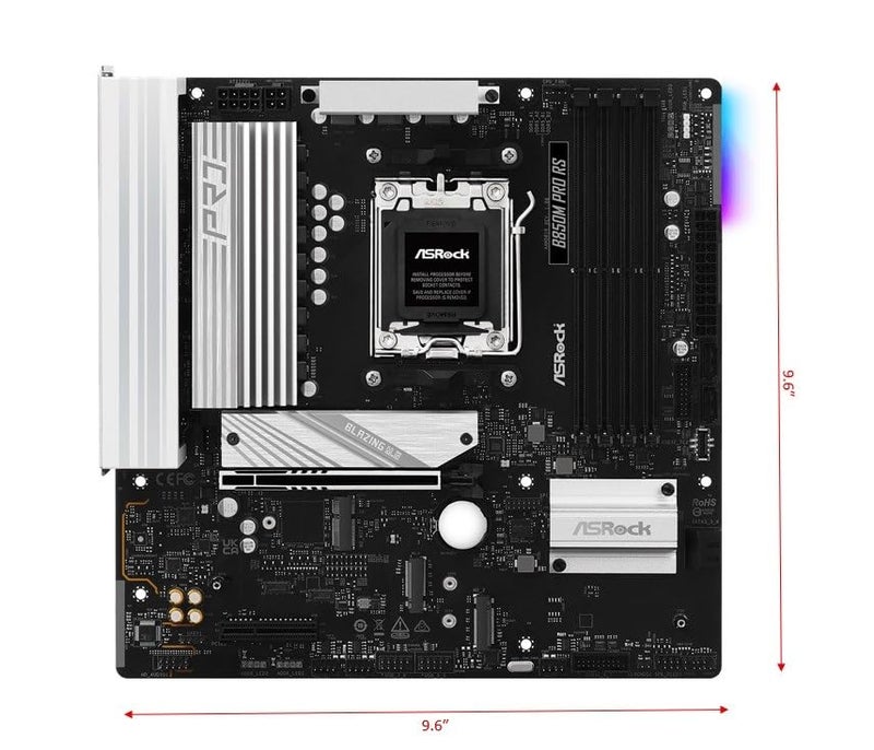 ASRock لوحة أم ASRock B850M Pro RS Micro-ATX AM5، دعم AMD Ryzen 9000/8000/7000، DDR5 8000+(OC)، PCIe 5.0، WiFi 6E، LAN 2.5G، USB 3.2 Gen2 Type-C - Image 2