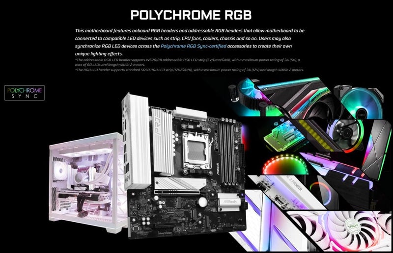 ASRock لوحة أم ASRock B850M Pro RS Micro-ATX AM5، دعم AMD Ryzen 9000/8000/7000، DDR5 8000+(OC)، PCIe 5.0، WiFi 6E، LAN 2.5G، USB 3.2 Gen2 Type-C - Image 4