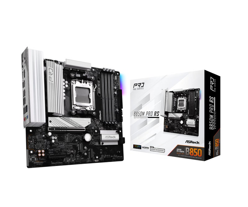 ASRock لوحة أم ASRock B850M Pro RS Micro-ATX AM5، دعم AMD Ryzen 9000/8000/7000، DDR5 8000+(OC)، PCIe 5.0، WiFi 6E، LAN 2.5G، USB 3.2 Gen2 Type-C - Image 1