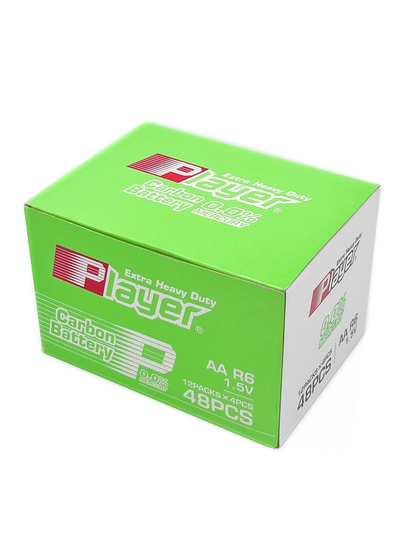 Player 48 Pieces AA Extra Heavy Duty Carbon Batteries - Display Pack (12 Packs × 4 Batteries) - Image 3
