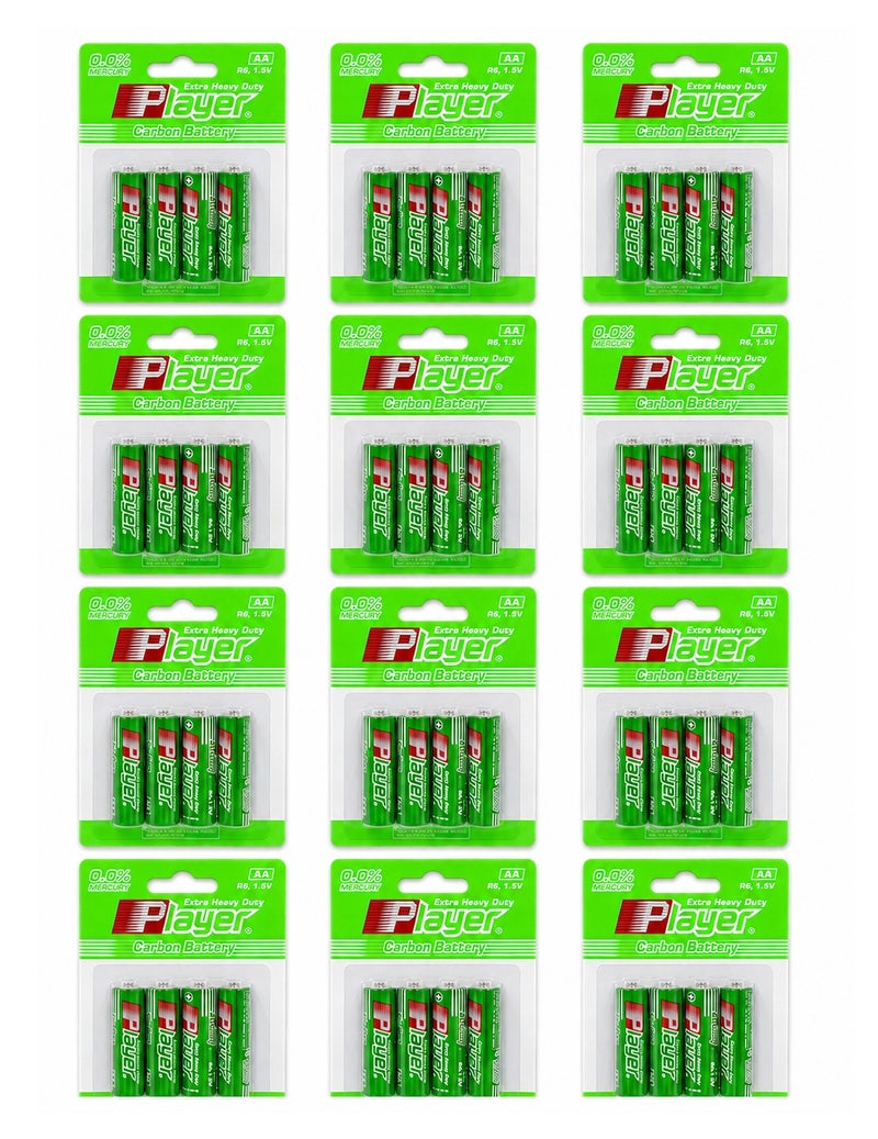Player 48 Pieces AA Extra Heavy Duty Carbon Batteries - Display Pack (12 Packs × 4 Batteries) - Image 1