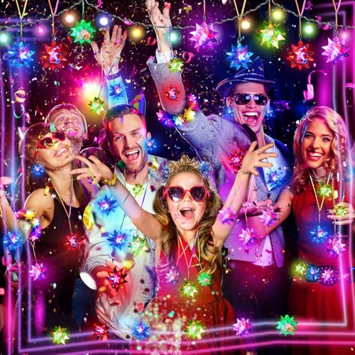 HONLYNE24 PCS Flashing Crystal Star Necklaces, Glow Necklaces Bulk Light up Party Favors, LED Glow in The Dark Necklaces for Kids Adults Birthday Glow Party Rave Halloween Goodie Bags Filler - Image 3
