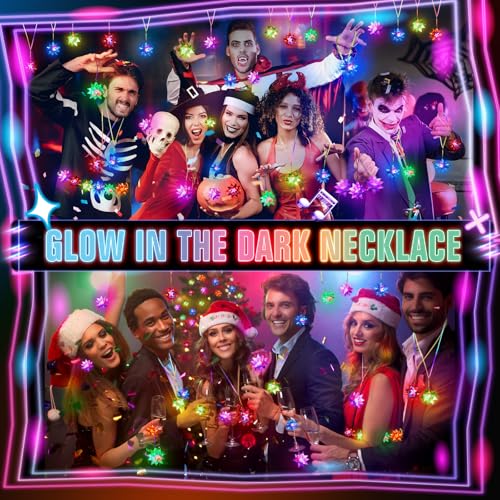 HONLYNE24 PCS Flashing Crystal Star Necklaces, Glow Necklaces Bulk Light up Party Favors, LED Glow in The Dark Necklaces for Kids Adults Birthday Glow Party Rave Halloween Goodie Bags Filler - Image 5