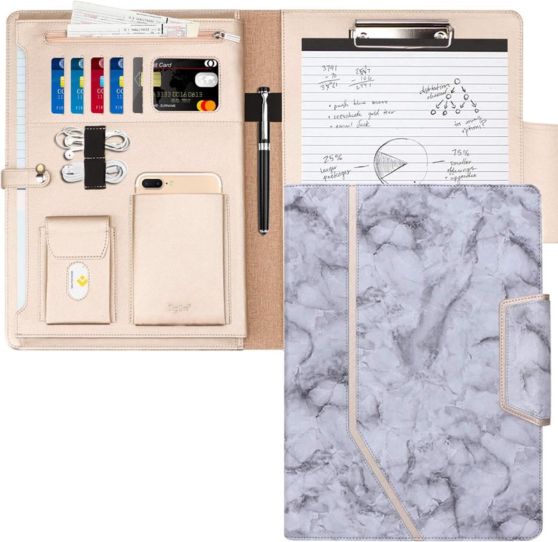 Toplive Padfolio - Executive Business Portfolio Case with Document Sleeve, A4 Size Clipboard, Business Card Holders, Marbling Black - Image 1