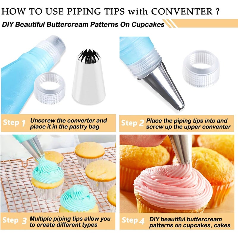 Large Decorating Nozzle Set 8 Pieces Stainless Steel Icing Tube For Cake Decorating Frosting Cookies 1 12 Inch Reusable Nozzle 6 Squeezing Nozzles 1 Conversion Head - Image 4