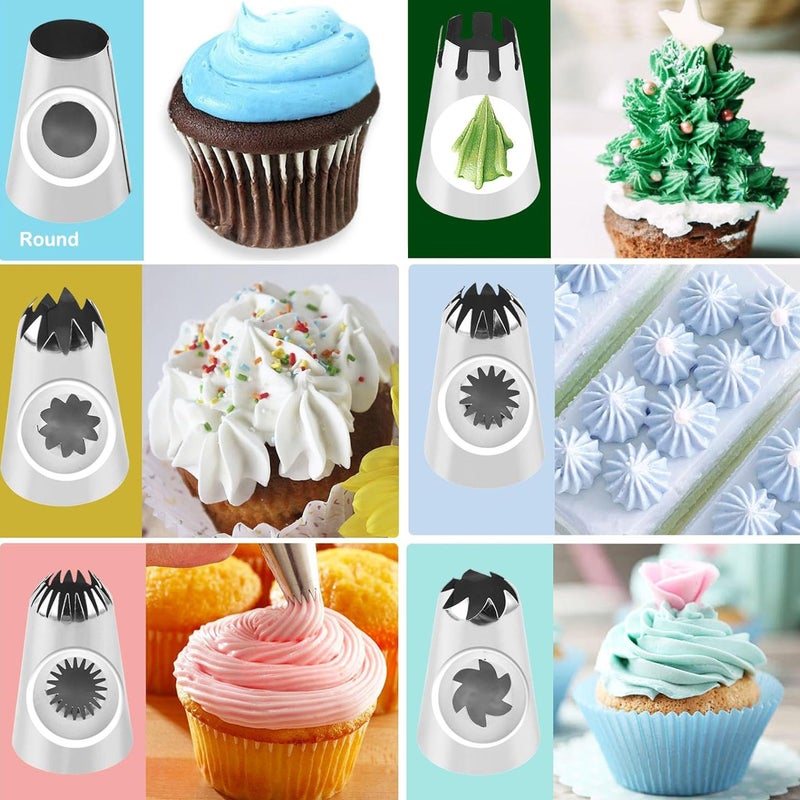 Large Decorating Nozzle Set 8 Pieces Stainless Steel Icing Tube For Cake Decorating Frosting Cookies 1 12 Inch Reusable Nozzle 6 Squeezing Nozzles 1 Conversion Head - Image 2