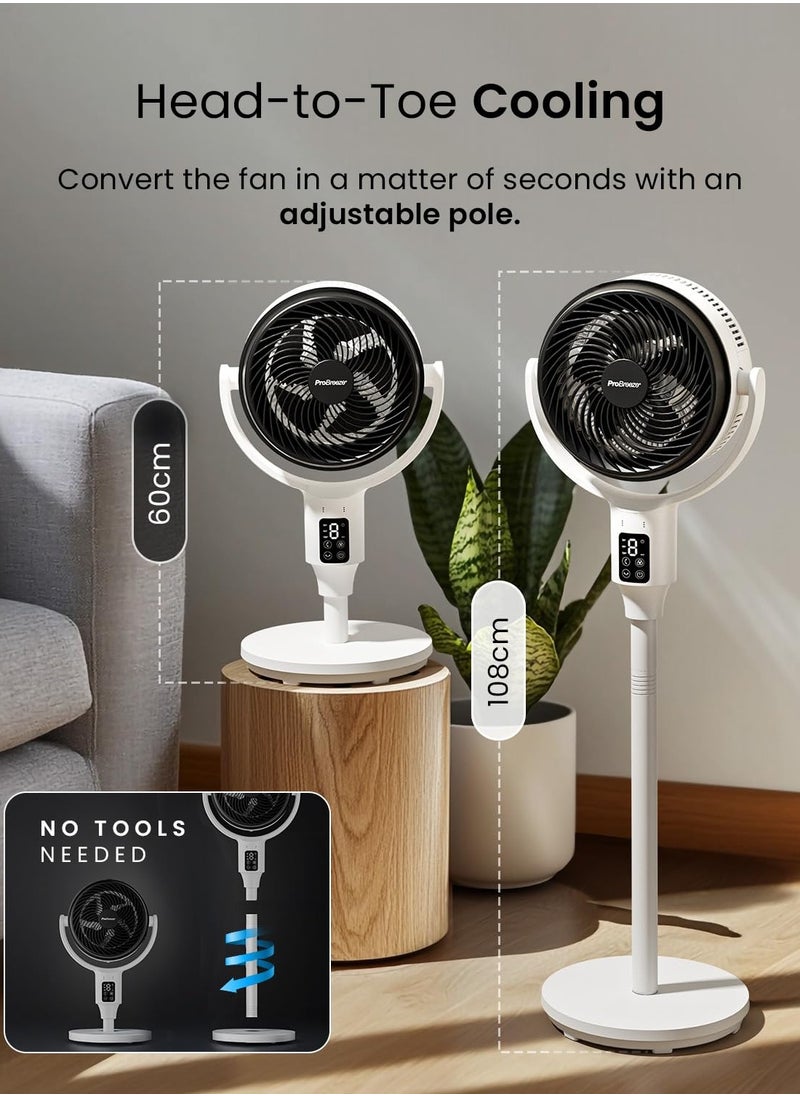 Pro Breeze - Pro Breeze® AirFlo 43" Hybrid Standing Pedestal Fan 24dB Silent with Remote, Multidirectional Vortex 135° Horizontal & 100° Vertical Oscillating, 4 Speeds, 108-60cm Adjustable Height - Image 1