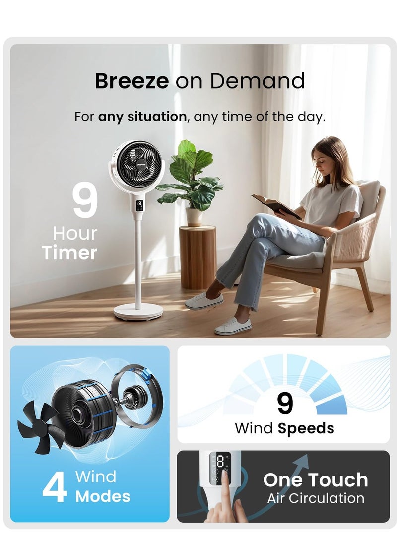 Pro Breeze - Pro Breeze® AirFlo 43" Hybrid Standing Pedestal Fan 24dB Silent with Remote, Multidirectional Vortex 135° Horizontal & 100° Vertical Oscillating, 4 Speeds, 108-60cm Adjustable Height - Image 1