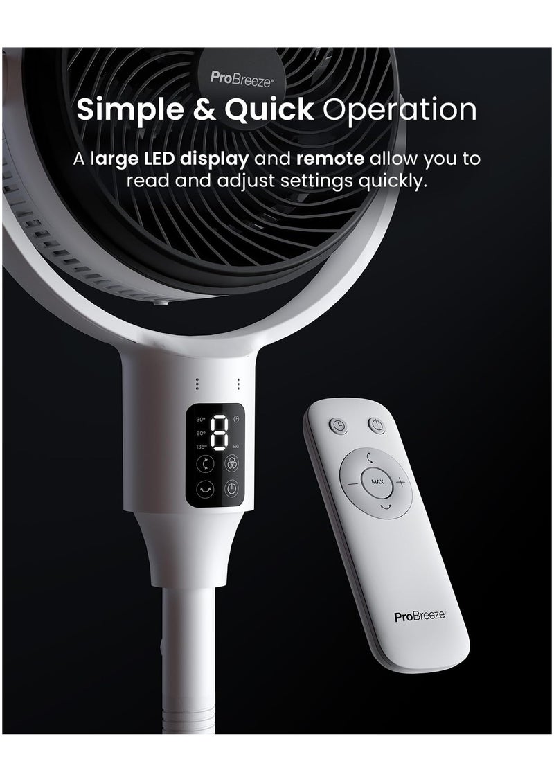 Pro Breeze - Pro Breeze® AirFlo 43" Hybrid Standing Pedestal Fan 24dB Silent with Remote, Multidirectional Vortex 135° Horizontal & 100° Vertical Oscillating, 4 Speeds, 108-60cm Adjustable Height - Image 1