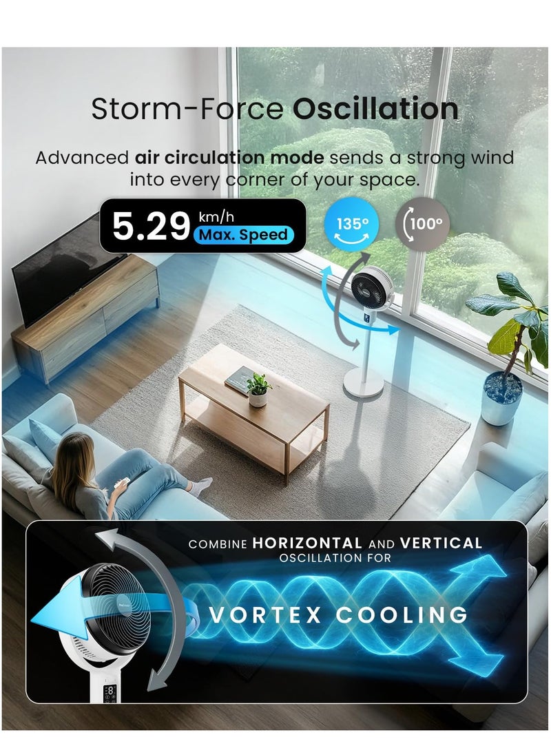 Pro Breeze - Pro Breeze® AirFlo 43" Hybrid Standing Pedestal Fan 24dB Silent with Remote, Multidirectional Vortex 135° Horizontal & 100° Vertical Oscillating, 4 Speeds, 108-60cm Adjustable Height - Image 1
