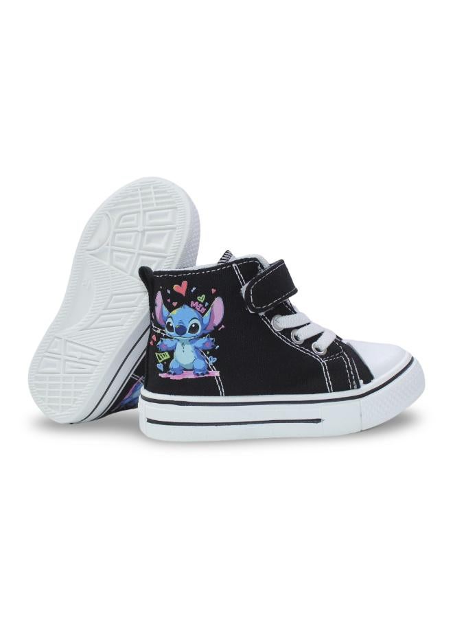 Baby Girls Canvas Half Boots – Black with Stitch Print - Image 3