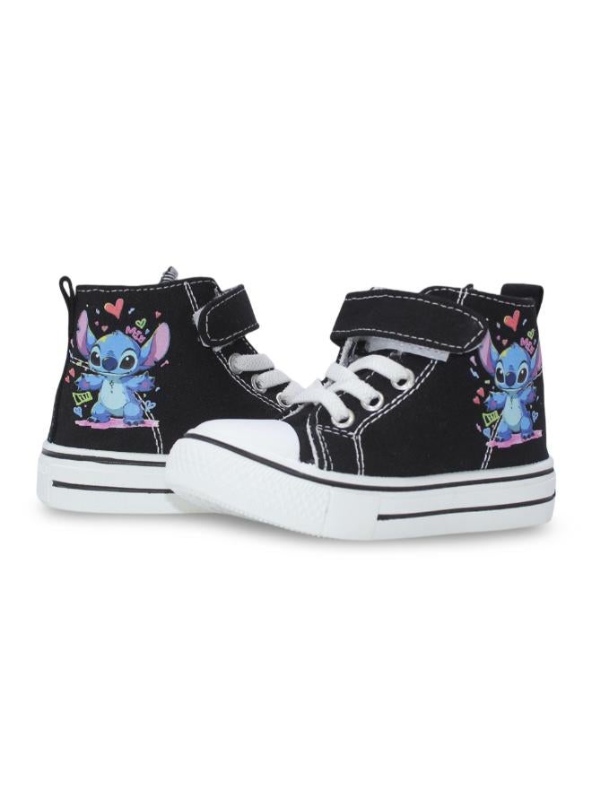 Baby Girls Canvas Half Boots – Black with Stitch Print - Image 2