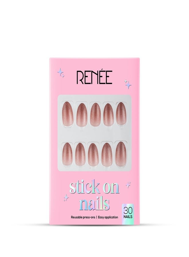 RENEE Stick On Nails Cat Eye Nail 04| 30 Reusable Artificial Fake Nail Set| Lightweight & Long Lasting| Easy To Use| Quick Fix For Festivals & Special Occasions - Image 1