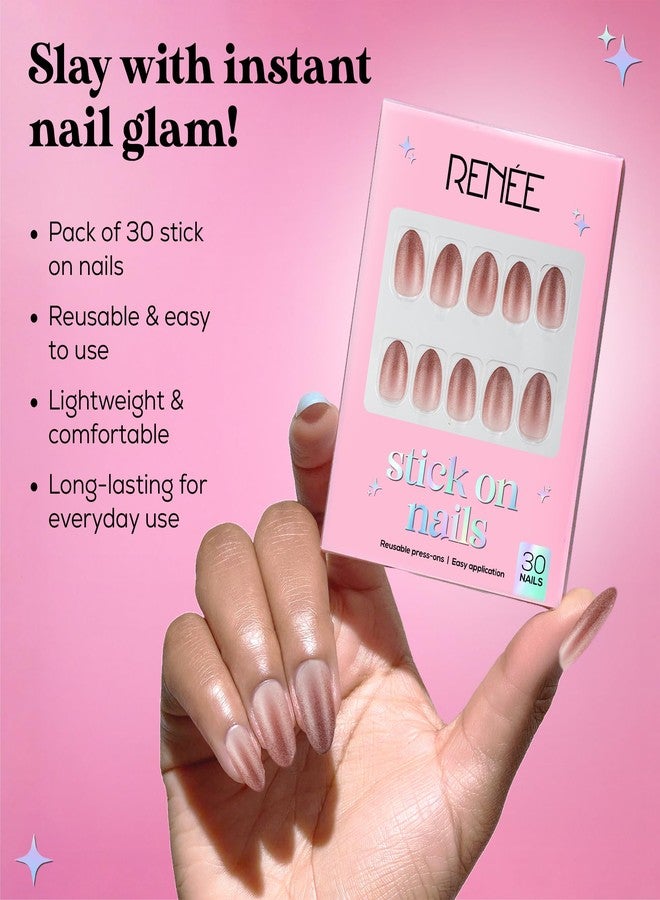 RENEE Stick On Nails Cat Eye Nail 04| 30 Reusable Artificial Fake Nail Set| Lightweight & Long Lasting| Easy To Use| Quick Fix For Festivals & Special Occasions - Image 3