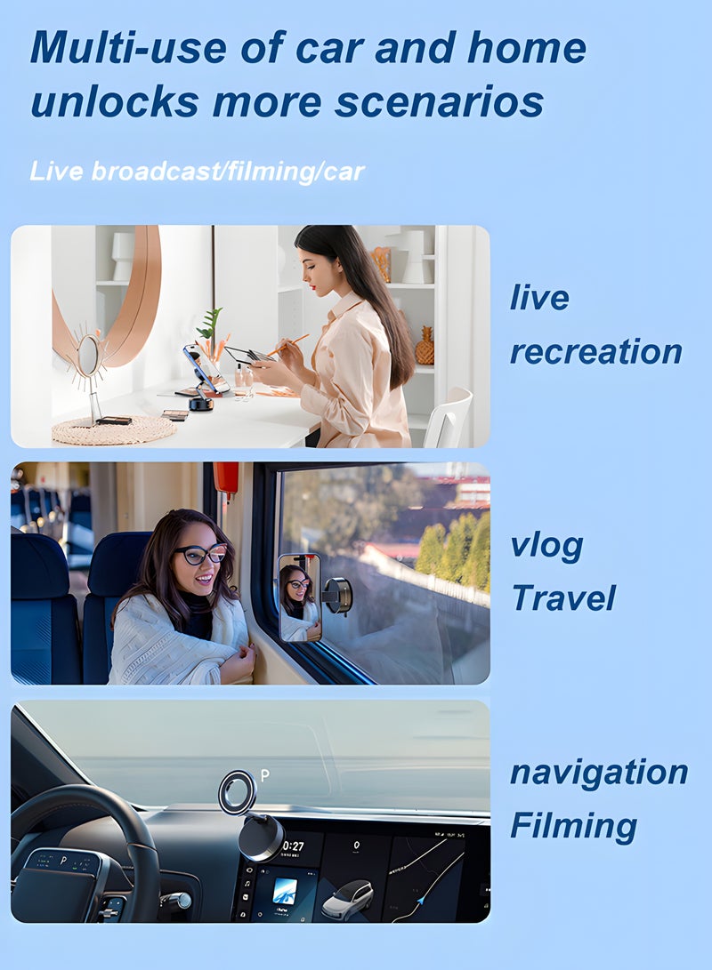 Vacuum Magnetic Suction Cup Phone Mount 360° Rotation Base HandsFree Adjustable Magnetic Car Phone Holder Magnetic Phone Holder Suitable for Car/Gym/Mirror/Smooth Surface  - Image 5