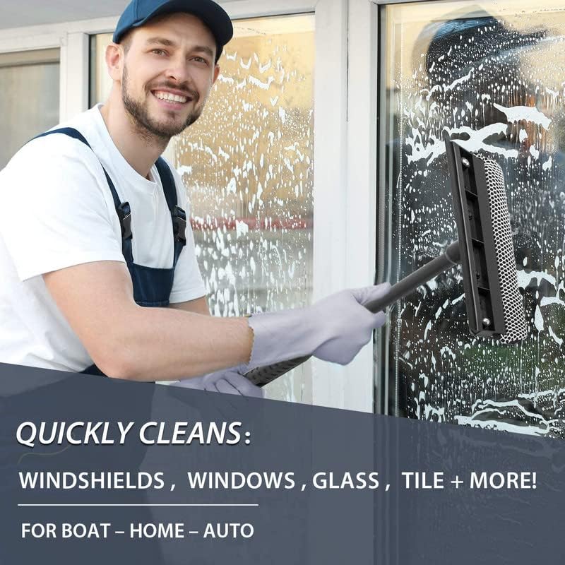 COYRASTH 2in1 Window and Windshield Cleaner with Long Handle Mesh Sponge Squeegee Black - Image 3