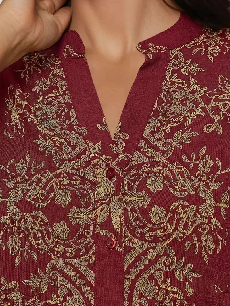 Hiccup Red Printed Long Sleeve Viscose Maxi Dress for Women | Best Price UAE