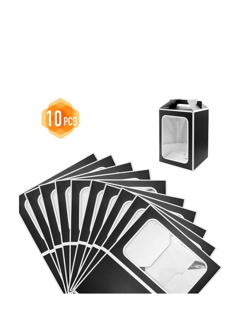 Excefore Tote Paper Bags with Transparent Window, 10 Pcs Gift Bags with Window, 9.8 x 7 x 5.1inch Flower Bouquet Paper Gift Bags with Handles, for Wedding Party Bagsm, Bridal Shower (Black) - Image 3