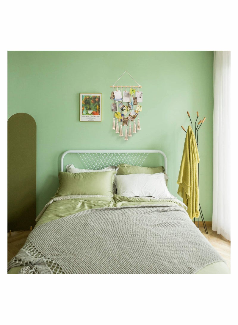 SOLARAE Macrame Wall Hanging Photo Card Display With Wood Clips Hanging Pictures Organizer Bohemian Handmade Woven Tapestry Home Decor, 27"L x 17''W - Image 2